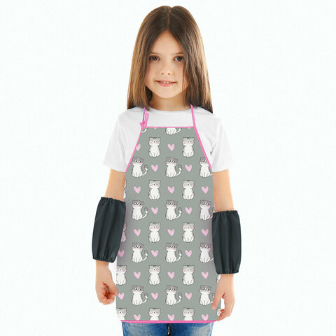 Фартук с нарукавниками для уроков труда ЮНЛАНДИЯ, регулировка по росту, 46х54 см, "Sweet whiskers", 273766