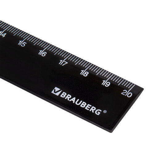 Линейка пластиковая 20 см, BRAUBERG, черная, пакет, 210775