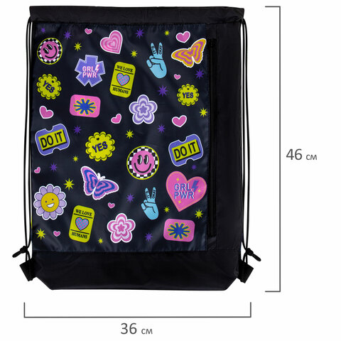 Мешок для обуви ЮНЛАНДИЯ с ручками, боковой карман на молнии, 46х36 см, "Patches", 272406