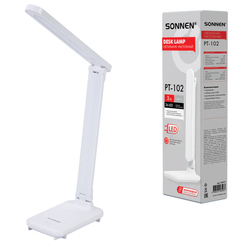 Настольная лампа / светильник беспроводная SONNEN PT-102, USB, LED, 3 Вт, 3 режима, белый, 238777