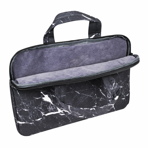 Сумка портфель BRAUBERG STYLE с отделением для ноутбука 13-14", 3 кармана, "Marble", черная, 26х36х3 см, 270835