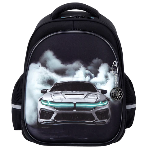 Ранец BRAUBERG STABLE, 2 отделения, с брелком, "Smoky car", LED-ЛАМПОЧКИ, 36х28х16 см, 274389