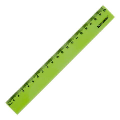 Линейка пластиковая 20 см, BRAUBERG "NEON", ассорти, пакет, 210773