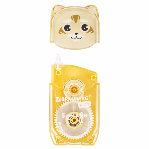 Корректирующая лента BRAUBERG KIDS "ЗВЕРЯТА", 5 мм х 8 м, механизм перемотки, корпус ассорти, блистер, 272499