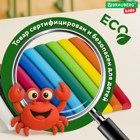 Пластилин классический BRAUBERG KIDS, 24 цвета, 500 г, ВЫСШЕЕ КАЧЕСТВО, 105874