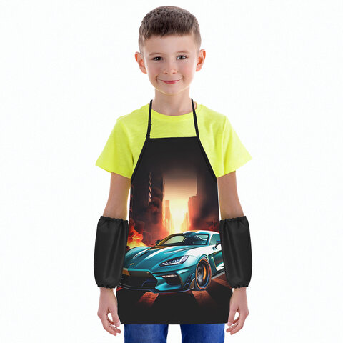 Фартук с нарукавниками для уроков труда ЮНЛАНДИЯ, регулировка по росту, 46х54 см, "Fire car", 273768