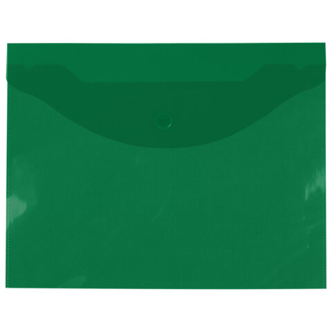 Папка-конверт с кнопкой прозрачная МАЛОГО ФОРМАТА А5, BRAUBERG UNIVERSAL, зеленая, 0,15 мм, 273069