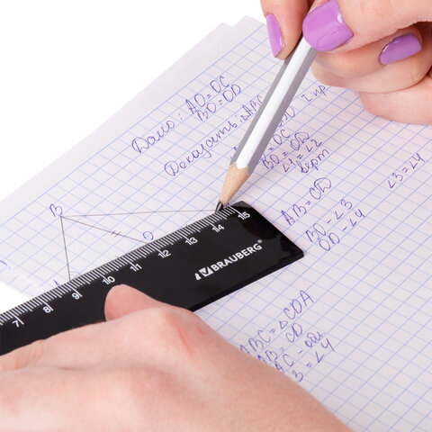 Линейка пластиковая 15 см, BRAUBERG, черная, пакет, 210774