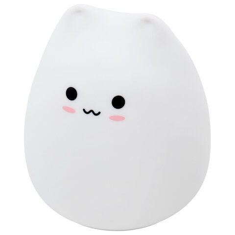 Ночник силиконовый LED "Котик" 90x89x102 мм, белый свет/RGB, таймер, USB, аккумулятор 400 мАч, DASWERK (ДАСВЕРК), 238935