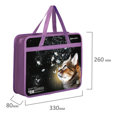 Папка на молнии с ручками BRAUBERG А4, 1 отделение, пластик, 80 мм, "Dream cat", 270868