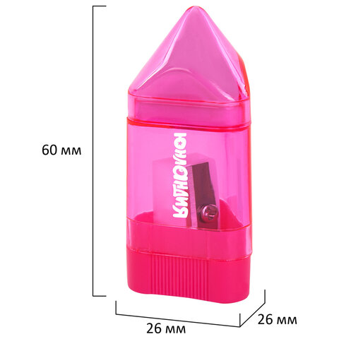 Точилка ЮНЛАНДИЯ "Карандашик", со стирательной резинкой, с контейнером, пластиковая, ассорти, 228440