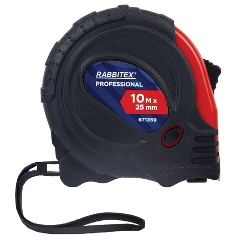 Рулетка измерительная 10 м х 25 мм, обрезиненный корпус, 3 фиксатора, RABBITEX (РАББИТЕКС) Professional, 671359