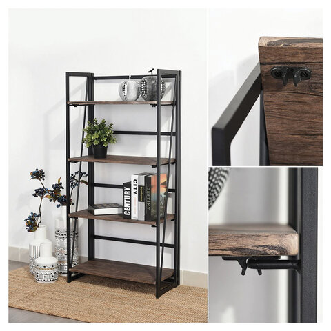 Стеллаж на металлокаркасе "BRABIX LOFT SH-001", 600х300х1250 мм, складной, цвет морёный дуб, 641228