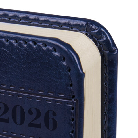 Ежедневник датированный 2026, МАЛЫЙ ФОРМАТ 100х150 мм, А6, BRAUBERG "Imperial", под кожу, синий, 117255