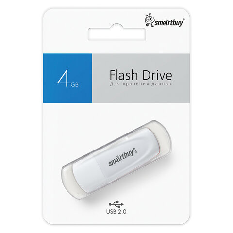 Флеш-диск 4 GB SMARTBUY Scout, USB 2.0, белый, SB004GB2SCW