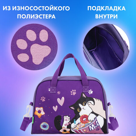 Сумка для занятий BRAUBERG KIDS с ручками, плечевой ремень, 35x25x15 см, "Sweet cheeks", 272376