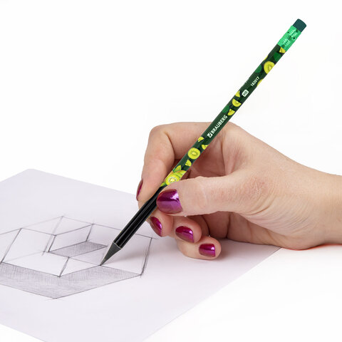 Карандаш чернографитный с принтом BRAUBERG "JUICY FRUIT", 1 шт., HB, с ластиком, корпус ассорти, 182017