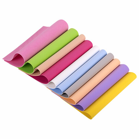 Пористая резина/фоамиран А4, 1 мм, НАБОР, 10 листов, 10 цветов, пастельные цвета, ОСТРОВ СОКРОВИЩ, 661695