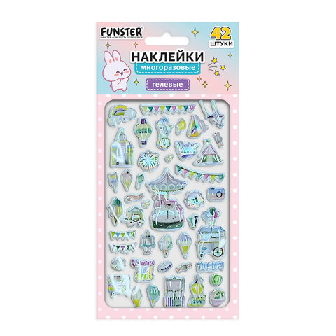 Наклейки гелевые "Блестящий микс", 15,5х9,5 см, ассорти 6 видов, FUNSTER (ФАНСТЕР), 666086