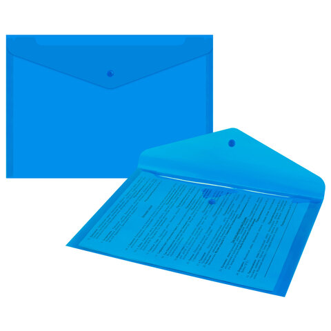 Папка-конверт с кнопкой прозрачная А4, BRAUBERG "UNIVERSAL", до 100 листов, синяя, 0,15 мм, 273071