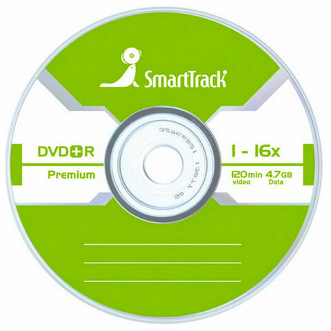 Диски DVD+R (плюс) SMARTTRACK, 4,7 Гб 16x Cake Box (упаковка на шпиле), КОМПЛЕКТ 10 шт., ST000219