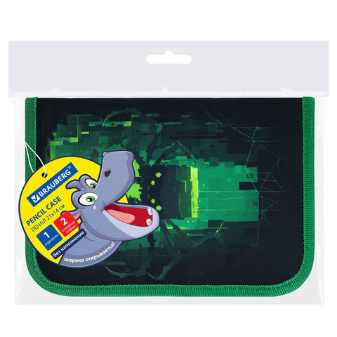 Пенал BRAUBERG, 1 отделение, 2 откидные планки, полиэстер, 21х14 см, "Digital spider", 273528