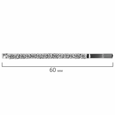 Невидимки для волос НАБОР 2 шт., 6 см, со стразами, серебристый, MONTE VITA (МОНТЕ ВИТА), 457098