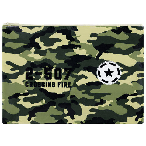 Папка для тетрадей ПИФАГОР А4, 1 отделение, ПВХ, на молнии, ассорти "Camouflage", 32x23 см, 273830
