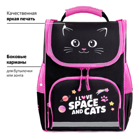Ранец ПИФАГОР BASIC, 1 отделение, 3 кармана, эргономичная спинка, "Dark kitten", 35х28х18 см, 273134