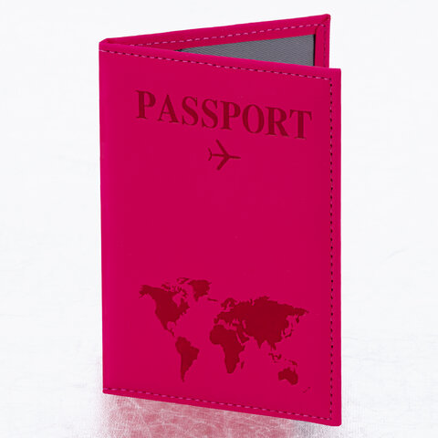 Обложка для паспорта "Passport map", экокожа soft-touch, малиновая, STAFF, 238761