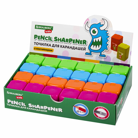 Точилка BRAUBERG KIDS "Монстрик", с контейнером, корпус ассорти, 271946