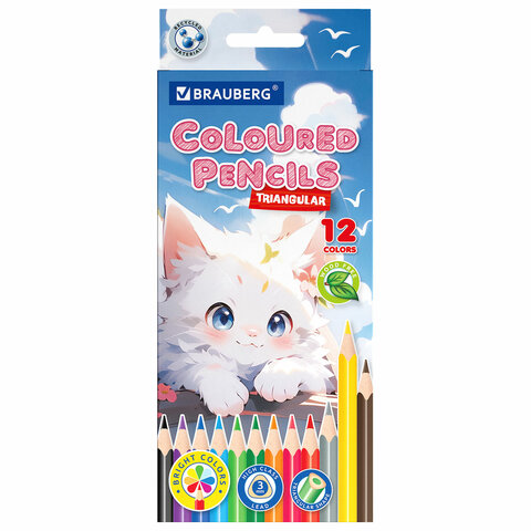 Карандаши цветные "АССОРТИ 8 ДИЗАЙНОВ 3-10 лет", 12 цветов, трехгранные, BRAUBERG, 182055