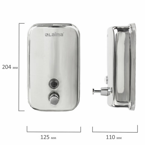 Дозатор для жидкого мыла LAIMA BASIC, 1 л, нержавеющая сталь, зеркальный, 601796