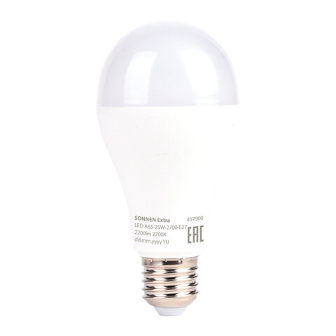 Лампа светодиодная SONNEN EXTRA, 25 (200) Вт, Е27, груша, теплый белый, 30000 часов, LED A65-25W-2700-Е27, 457900