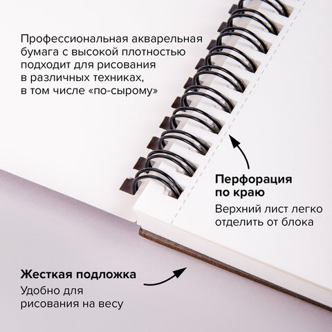 Альбом для акварели, бумага 300 г/м2, 270х390 мм, среднее зерно, 16 листов, гребень, BRAUBERG ART PREMIERE, 113213