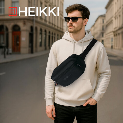 Сумка на пояс HEIKKI RIO (ХЕЙКИ) регулируемый ремень, черная, 28х16х9 см, 273886