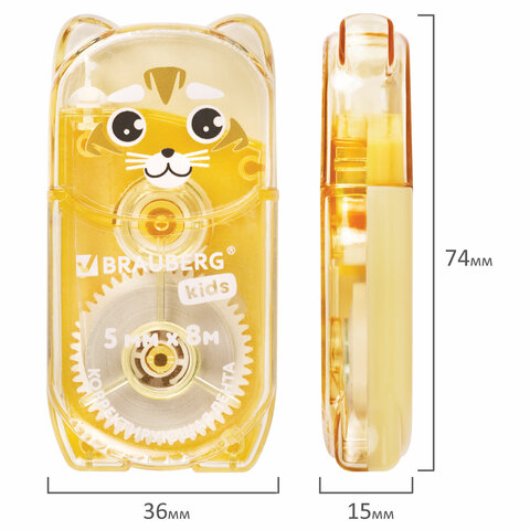Корректирующая лента BRAUBERG KIDS "ЗВЕРЯТА", 5 мм х 8 м, механизм перемотки, корпус ассорти, блистер, 272499