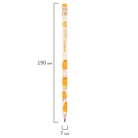 Карандаш чернографитный с принтом ЮНЛАНДИЯ "FAT ANIMALS", 1 шт., HB, с ластиком, корпус ассорти, 182012