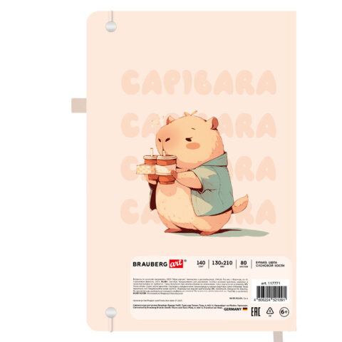 Скетчбук, слоновая кость 140 г/м2, 130х210 мм, 80 л., софт-тач, резинка, BRAUBERG ART CLASSIC, АССОРТИ, 117771