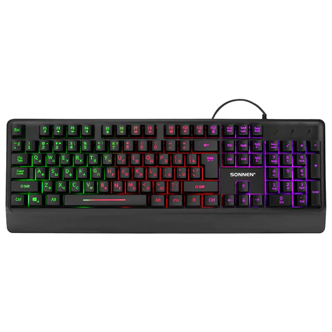 Клавиатура проводная бесшумная USB, 104 клавиши, LED-подсветка, SONNEN K305, черная, 513948