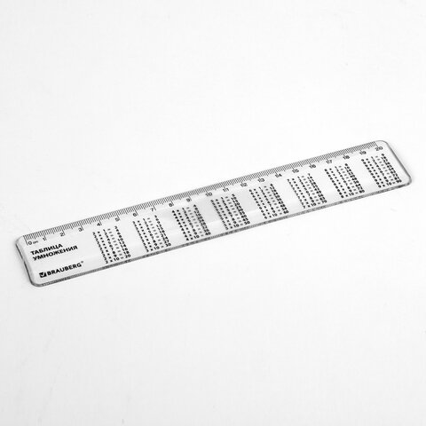 Линейка пластиковая 20 см, BRAUBERG, справочная, таблица умножения, 210832
