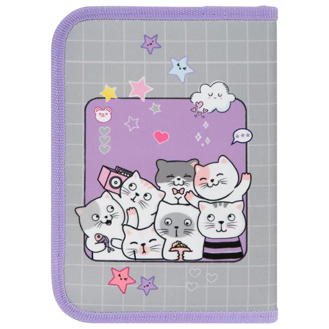 Пенал ПИФАГОР, 1 отделение, 2 откидные планки, полиэстер, 20х14 см, "Cats selfie", 273477