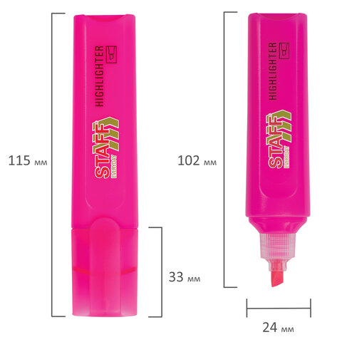 Текстовыделитель STAFF "EVERYDAY HL-720", РОЗОВЫЙ, линия 1-5 мм, скошенный наконечник, 152554