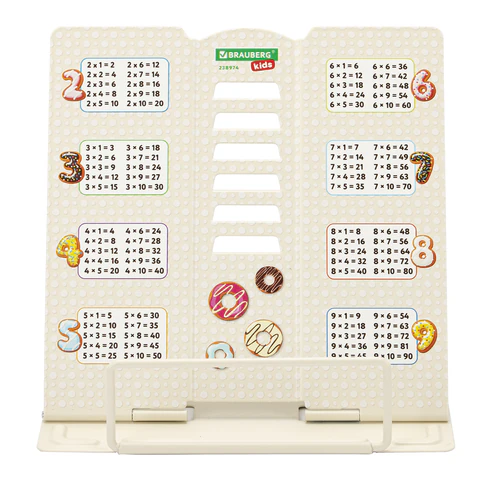 Подставка для книг и учебников BRAUBERG KIDS mini "Food" с таблицей умножения, регулируемый угол наклона, металлическая, 238974