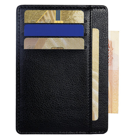 Картхолдер для трех карт с двумя дополнительными карманами, 12х8,6 см, черный, BRAUBERG, 238763