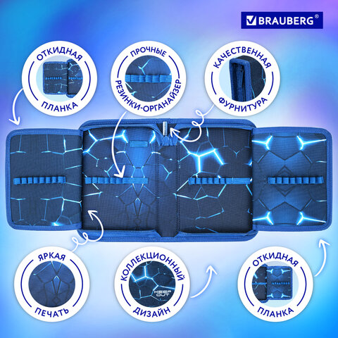 Пенал BRAUBERG, 1 отделение, 2 откидные планки, полиэстер, 21х14 см, Digital lava, 272320