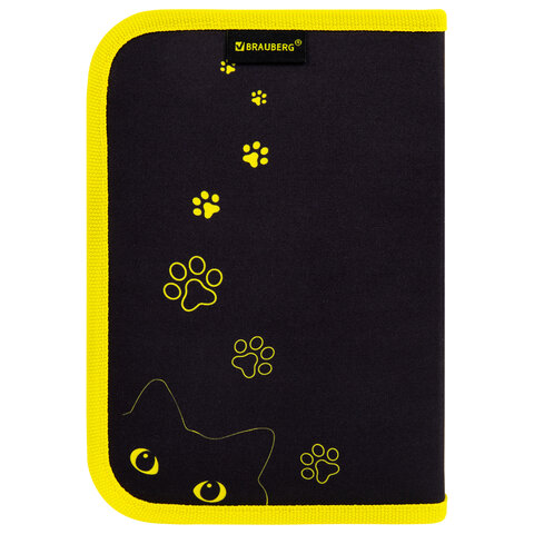 Пенал BRAUBERG с наполнением, 1 отделение, 1 откидная планка, 24 предмета, 21х14 см, "Dark cat", 272351