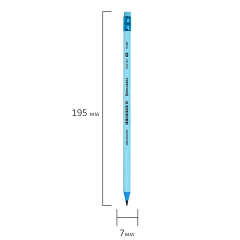 Карандаш чернографитный BRAUBERG "PASTEL", 1 шт., HB, трехгранный, с ластиком, 181995