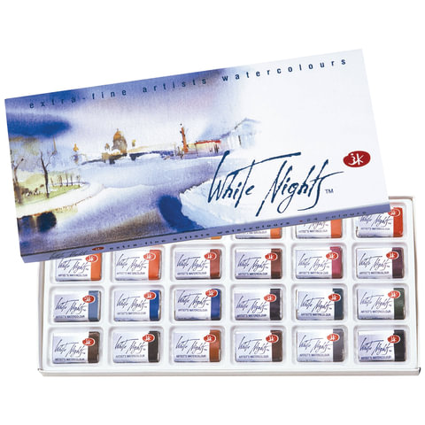 Краски акварельные художественные "Белые ночи", 24 цвета, кювета 2,5 мл, картонная коробка, Невская Палитра, 1941061