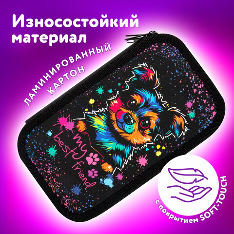 Пенал ЮНЛАНДИЯ, 3 отделения, картон с эффектом soft-touch, 19х11 см, "True friend", 272266